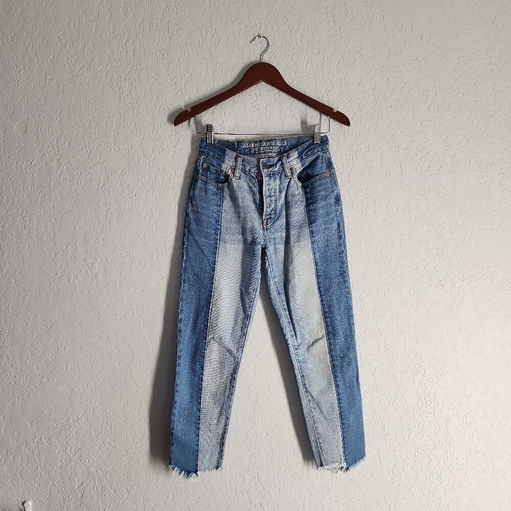 American Eagle Outfitters vintage high-rise two-tone crop jeans 0 R inseam 25"